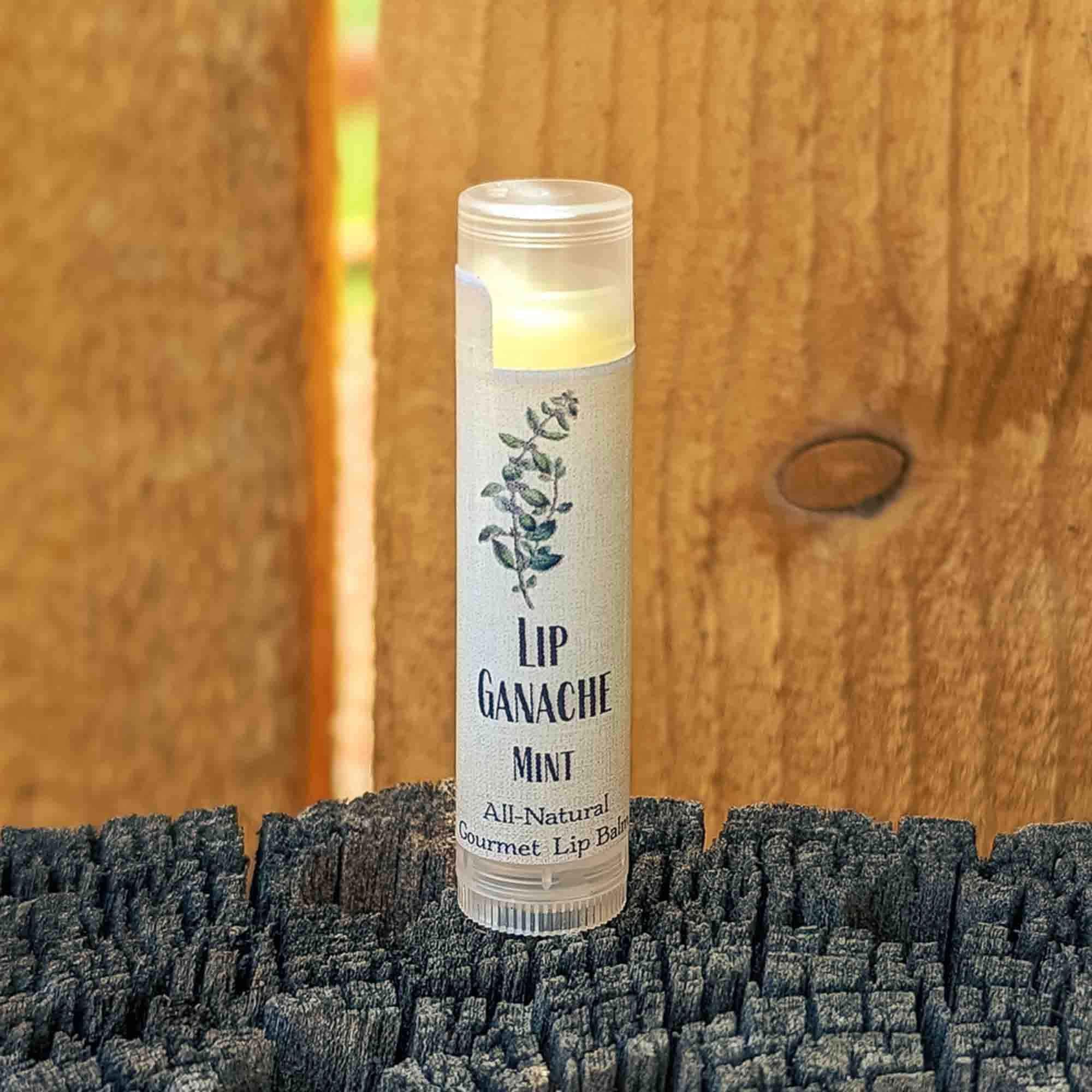 Tube of Lip Ganache French Vanilla lip balm, the mildest flavor we make and the one we suggest for lips made sensitive by treatment