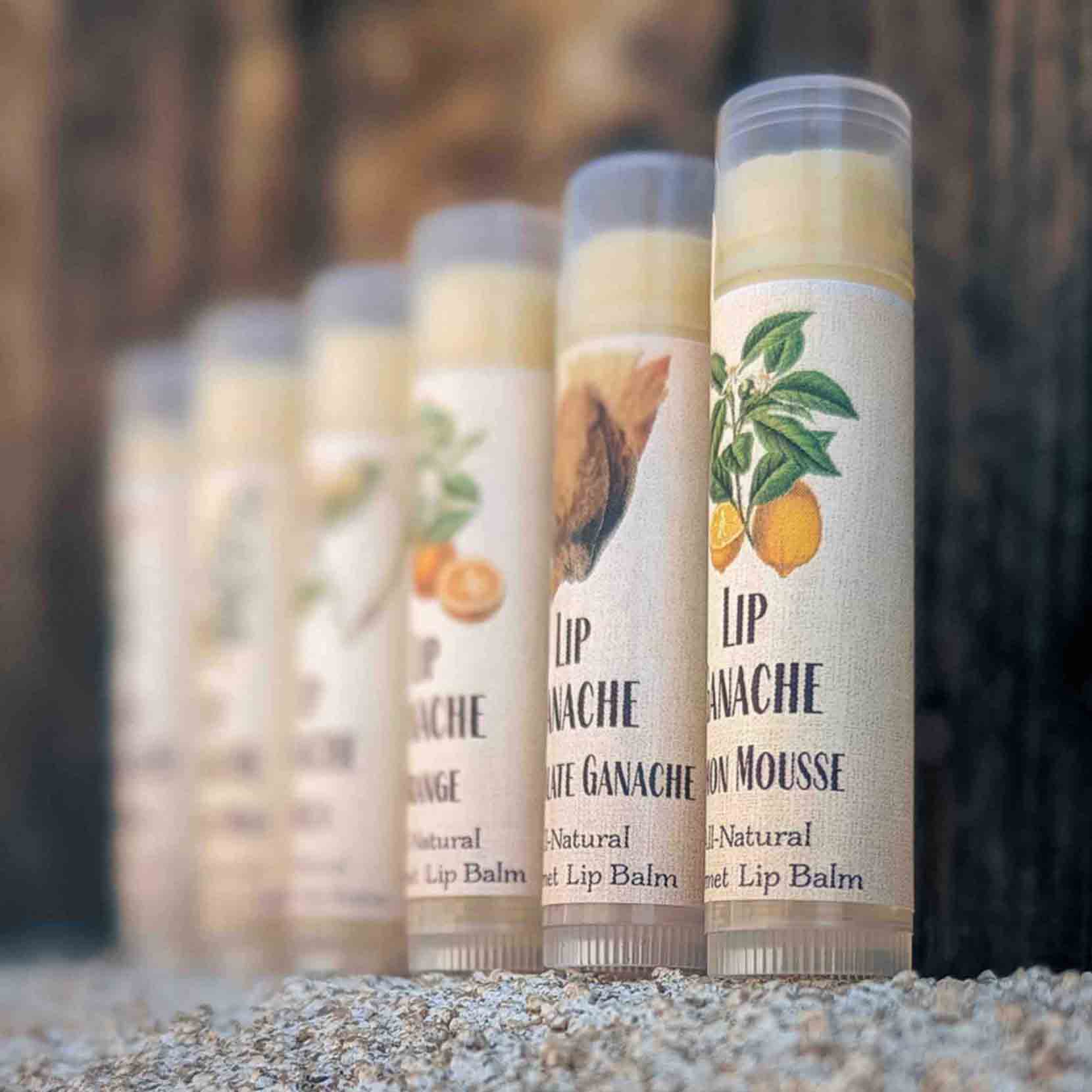 The Lip Ganache range, made with certified organic beeswax and shea butter