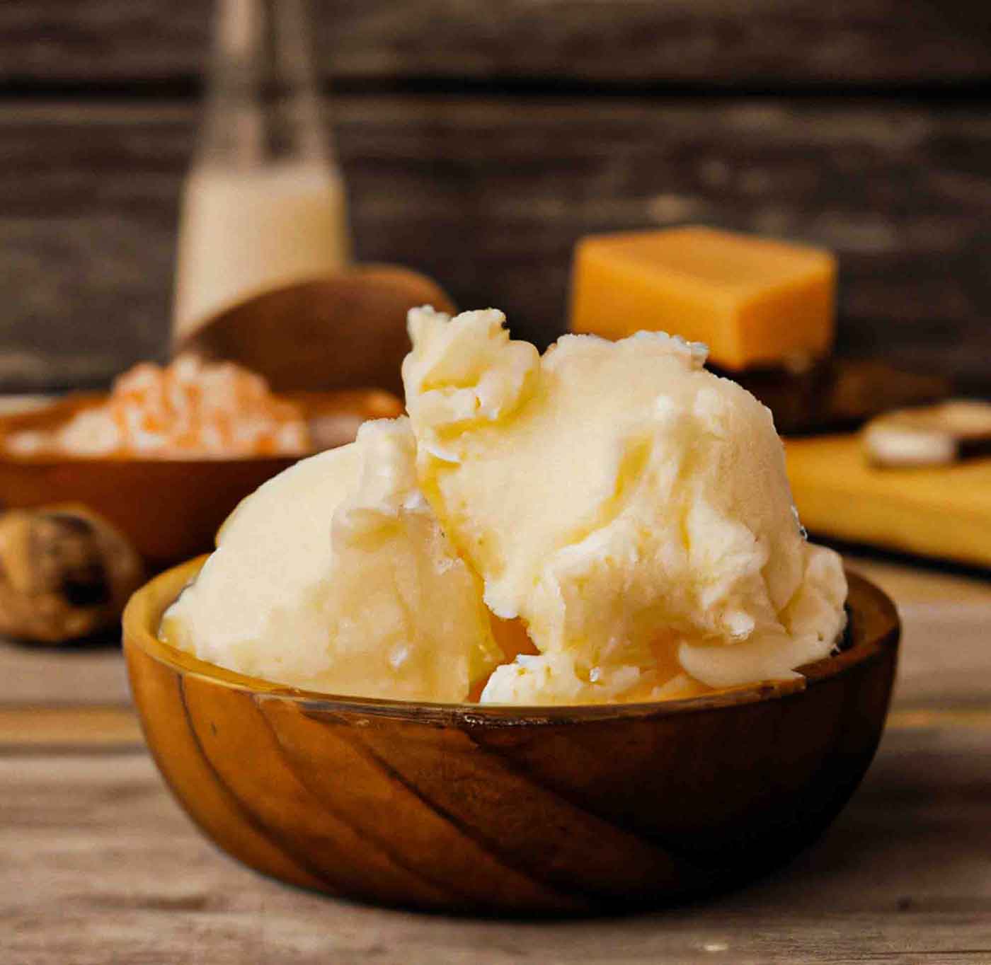 Unrefined shea butter, one of the butters that holds up best on lips in cold, dry weather